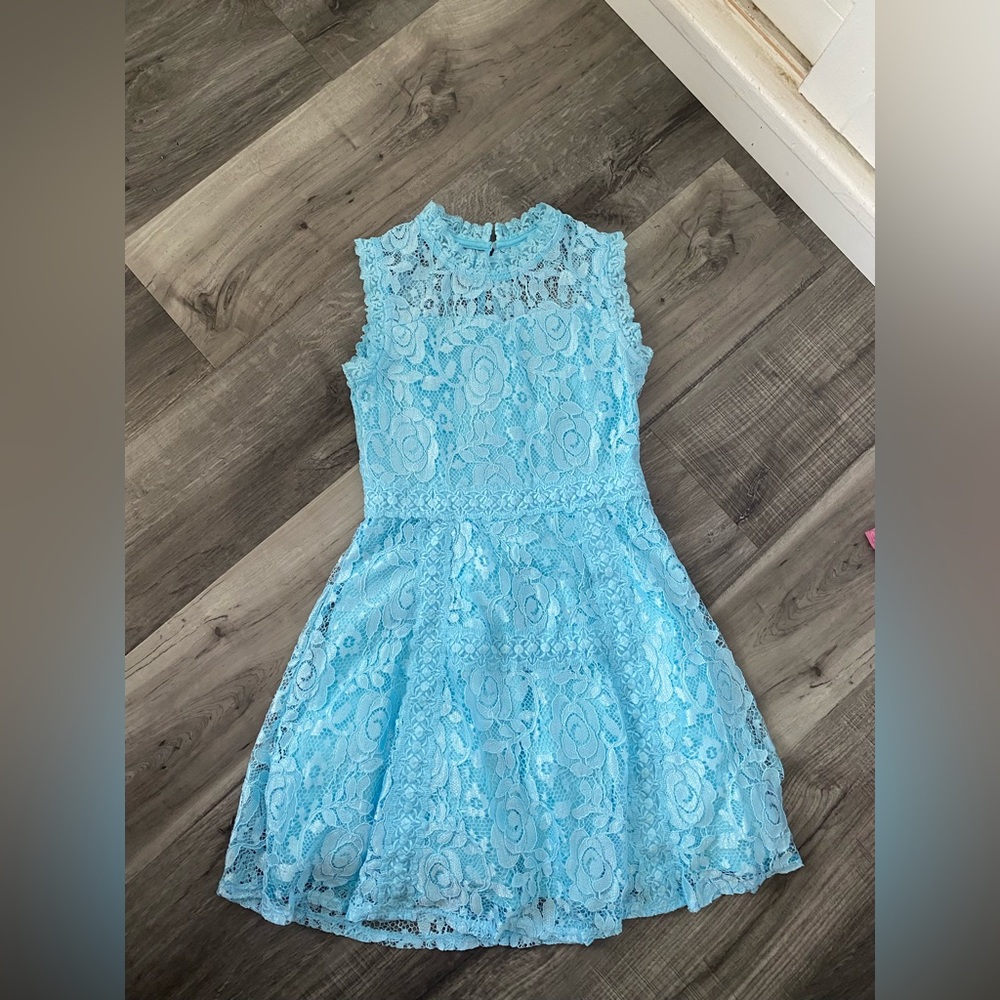 Beautees Light Blue Floral Lace Dress